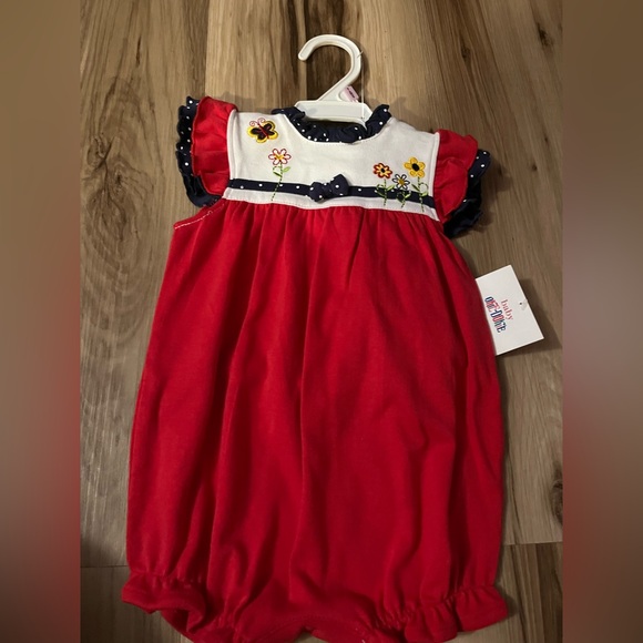 Okie Dokie Baby Vintage Red Polka Dot Butterfly Baby Romper Hat6/9months NWT